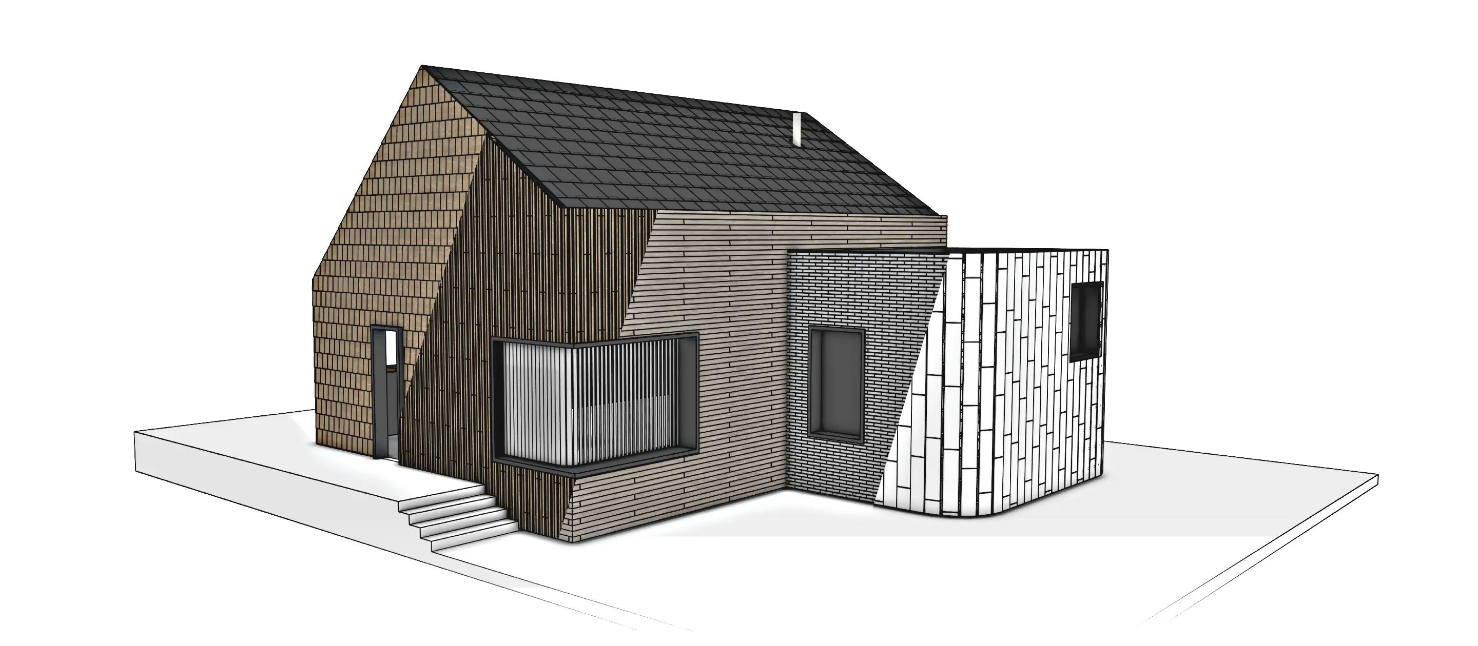 SurfaceLayout example showing boards and panels arranged across connected walls and roof surfaces with openings.