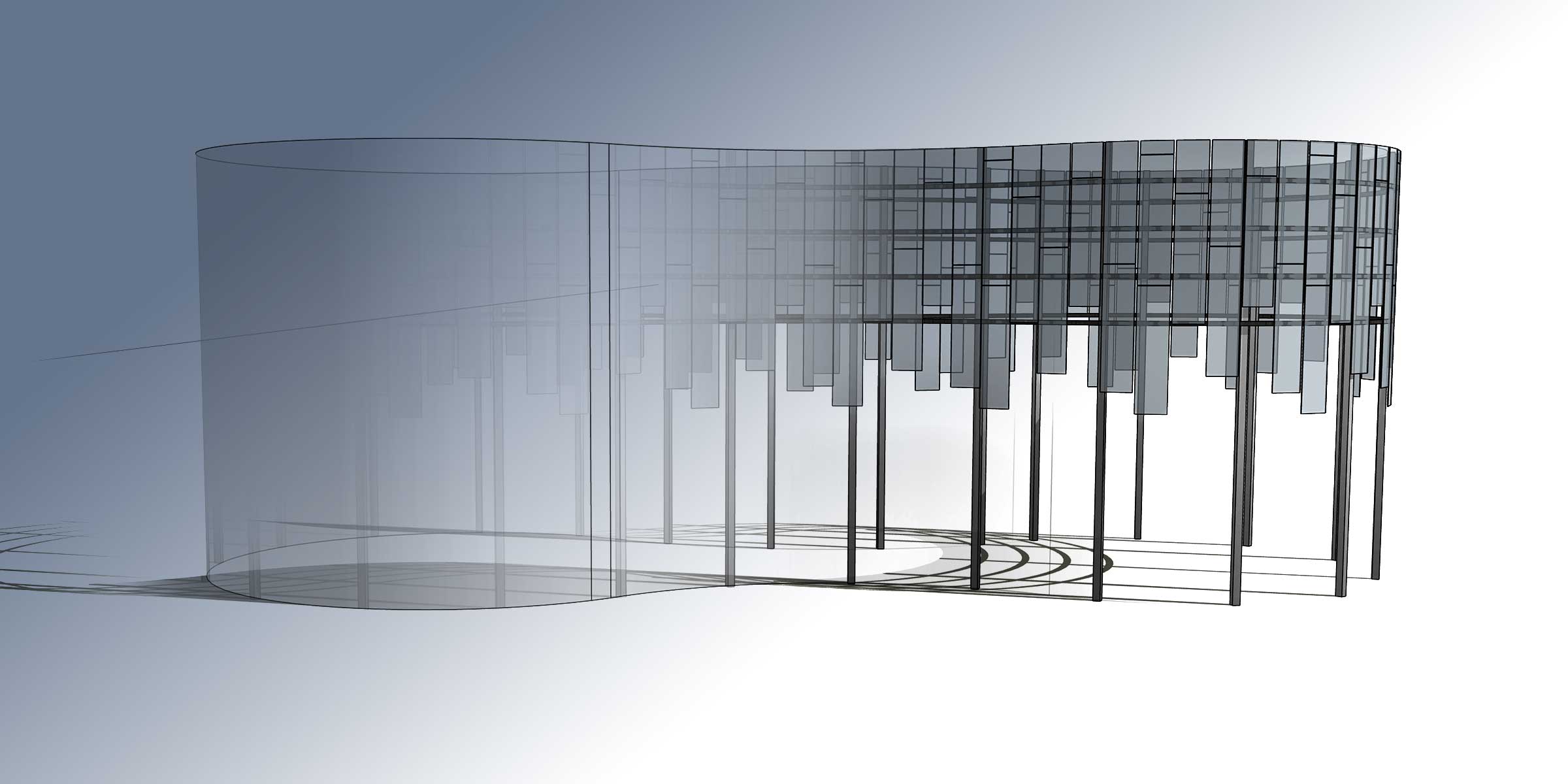 Panels arranged around a curved surface in a SketchUp model.