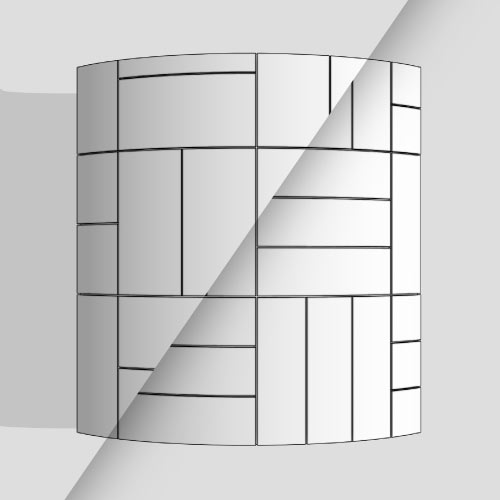 Basketweave board patterns on a curved surface.