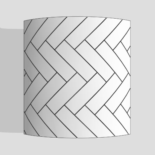 Herringbone board pattern on a curved surface.