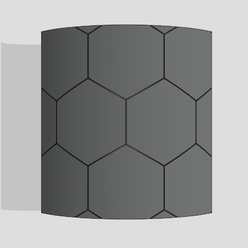 Hexagonal grid pattern on a curved surface.