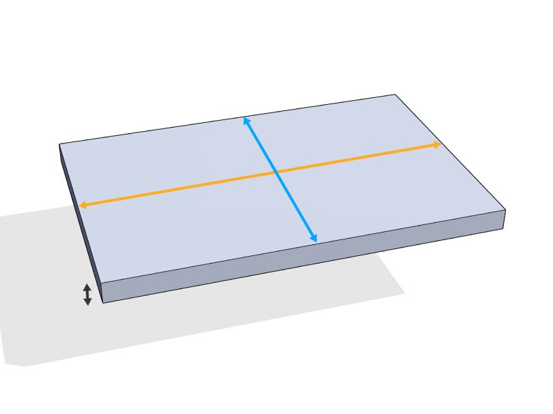 Rectangular piece showing length, width, and thickness.