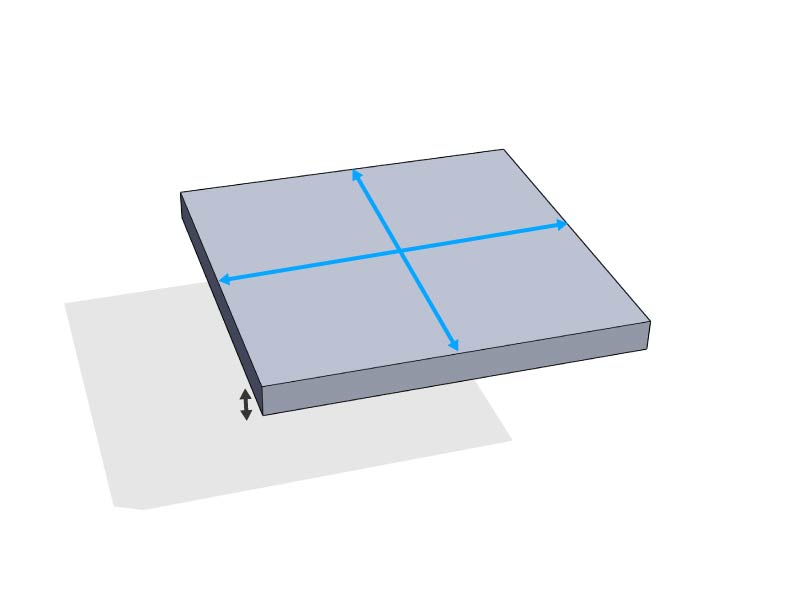 Square piece showing equal in-plane dimensions and thickness.
