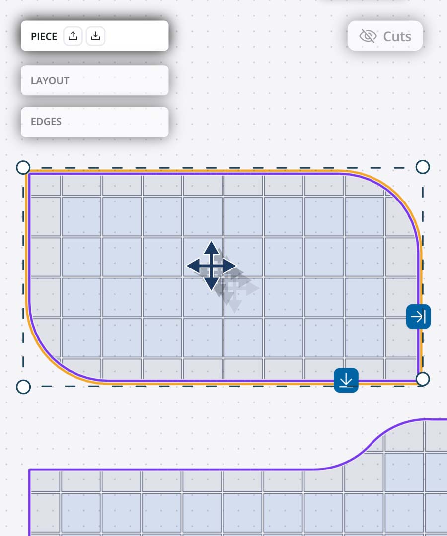 SurfaceLayout interface showing the detected surface and material layout.
