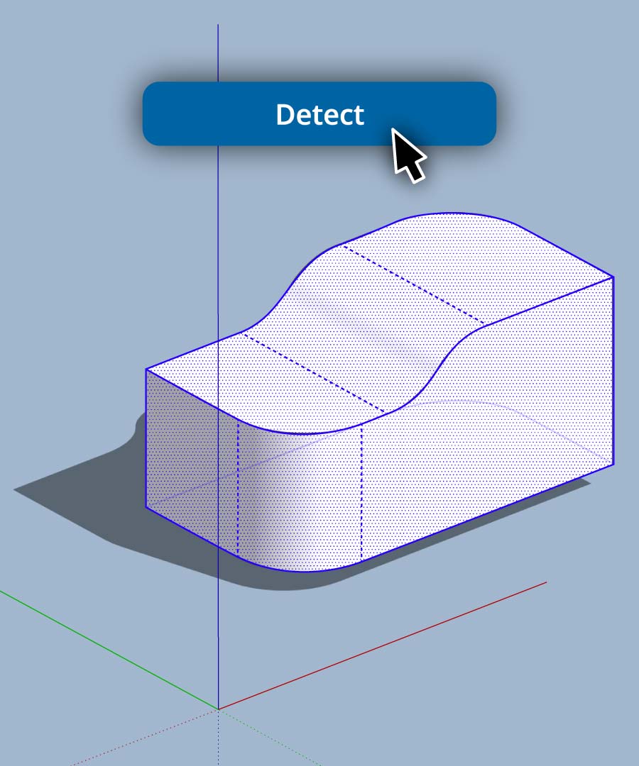Selected curved source faces in SketchUp before detection.