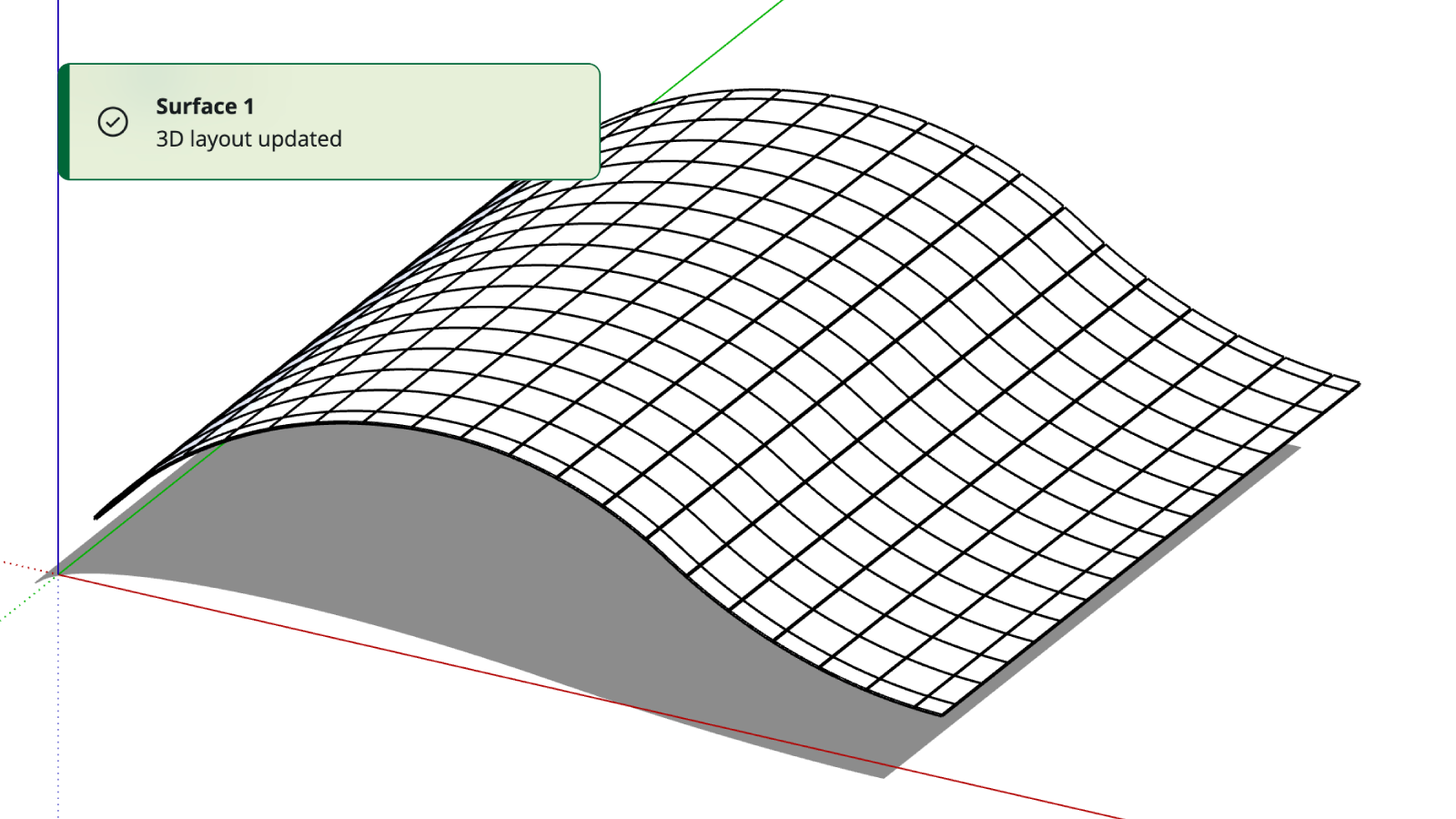 Individual generated pieces mapped over the curved source surface in SketchUp.