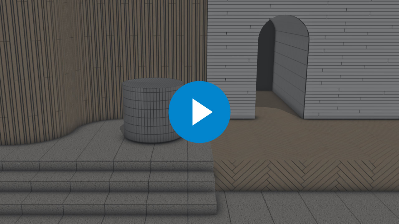 SurfaceLayout walkthrough: tiles and panels across curved and stepped surfaces.